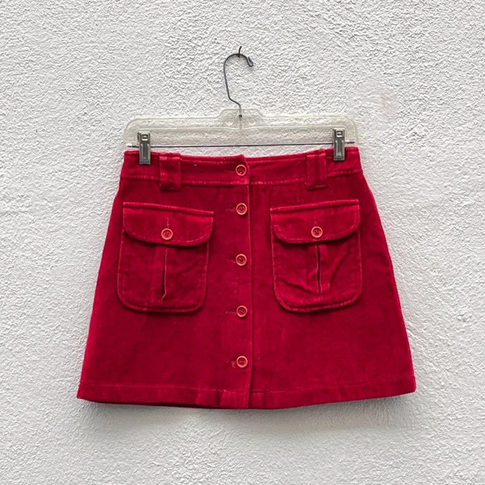 Vintage Y2K Women's Moschino Jeans Dark Red Cotton Velvet Mini Skirt 28"W